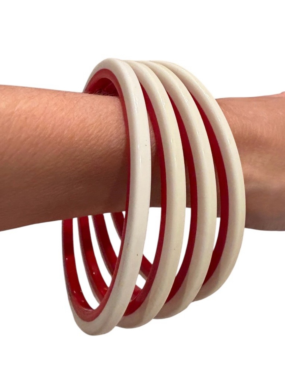 Source Unknown Red and White Stacked Bangle Bracelet Set